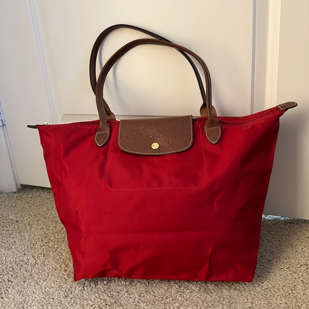 Longchamp Large Le Pliage Tote Deep Red